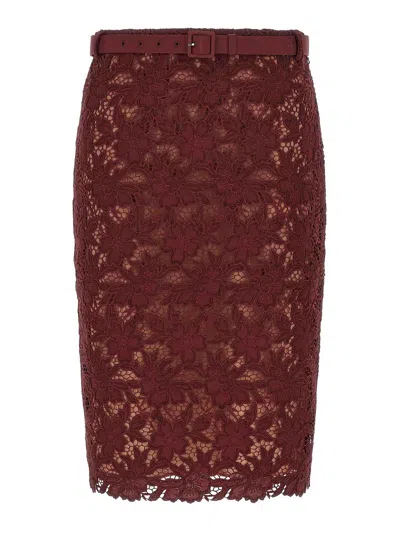Self-portrait Burgundy Guipure Lace Midi Skirt In Red