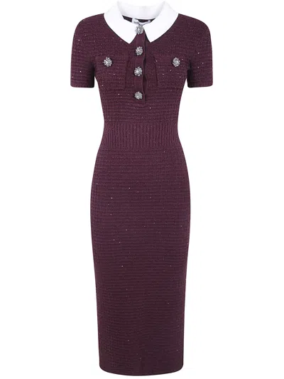Self-portrait Burgundy Textured Knit Midi Dress In Brown