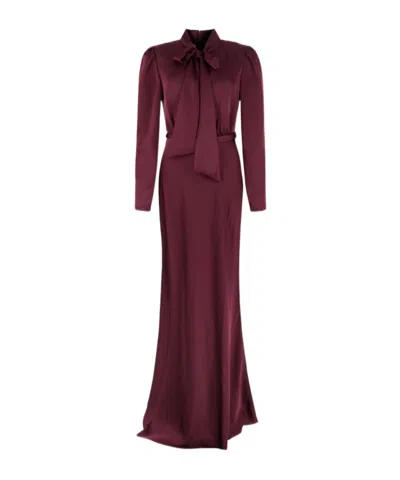 Self-portrait Burgundy Tie Neck Satin Maxi Dress In Red
