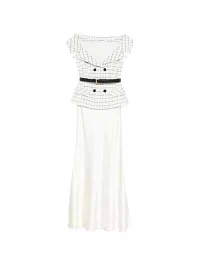 Self-portrait Button Belted Maxi Dress In Neutral