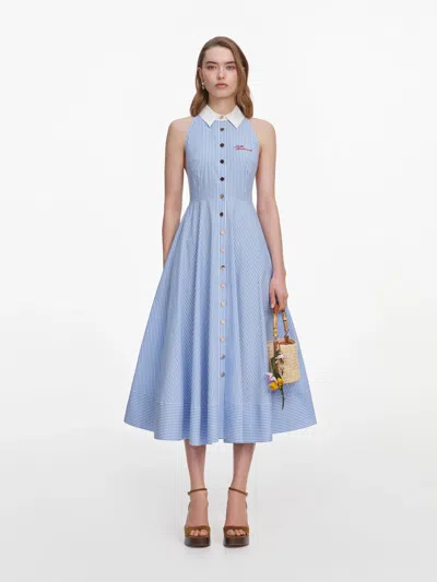 Self-portrait Striped Halterneck Midi Dress In Blue