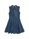 Self-portrait Paneled Broderie Anglaise Denim Mini Dress In Blue