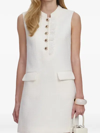 Self-portrait Button Placket Lace Mini Dress In White