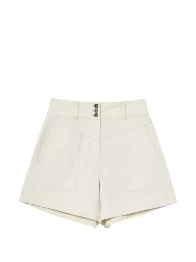 Self-portrait Button-detail Denim Shorts In White