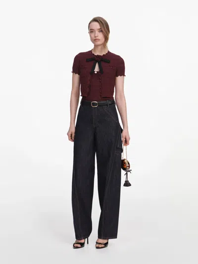 Self-portrait Button-down Front Cropped Shirt In Size S In Brown
