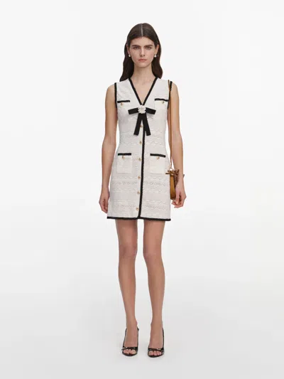 Self-portrait Mini Bow-detail Crochet-knit Dress In White