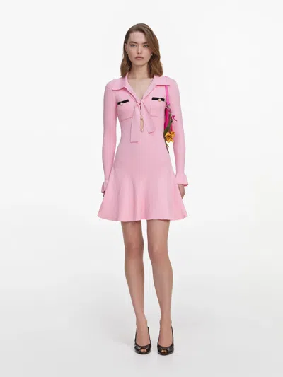 Self-portrait Button-down Front Dress With Contrast Trims - Size S In Rosa