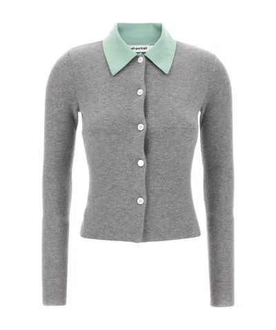 Self-portrait Buttoned Knitted Cardigan In Gray