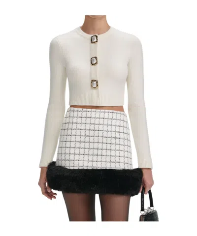 Self-portrait Button-embellished Cardigan In White