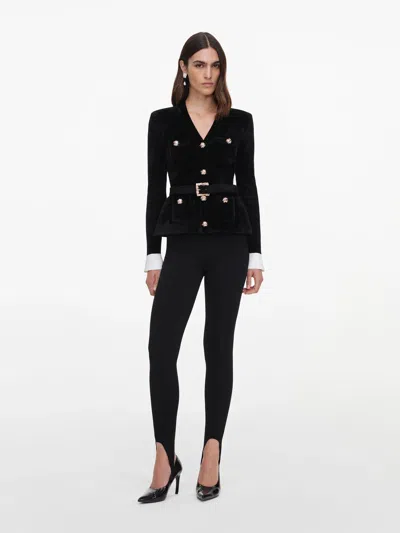 Self-portrait Button-front Tailored Shirt With Shoulder Pads And Functional Pockets In Nero