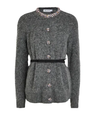Self-portrait Button-knitted Cardigan In Black