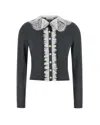Self-portrait Self Portrait Knitted Wool Cardigan With Lace Collar In Grey In Gray