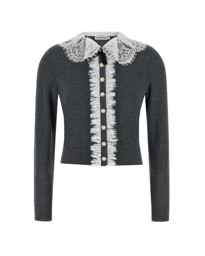 SELF-PORTRAIT CARDIGAN LACE COLLAR GREY