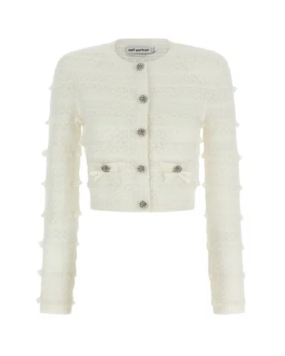 Self-portrait Cardigan Operato Bianco In White