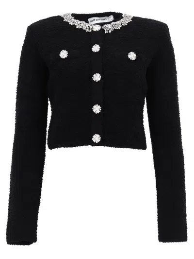 Self-portrait Cardigan With Jewel Buttons In Black