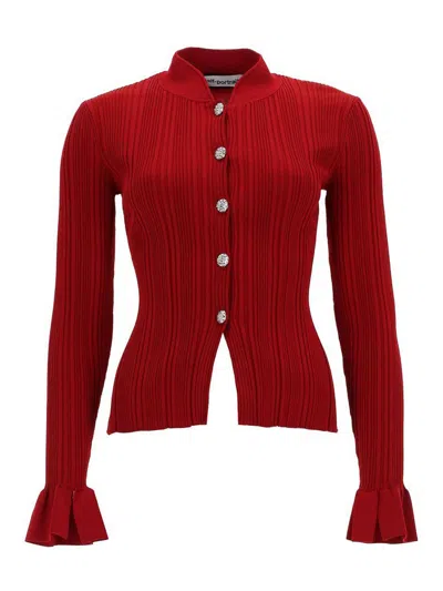 Self-portrait Cardigan With Jewel Buttons In Red