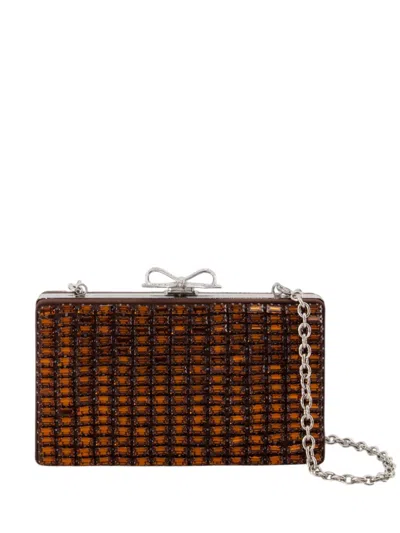 Self-portrait Chainmail Crystal-embellished Clutch Bag In Brown