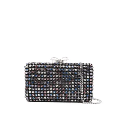 Self-portrait Chainmail Crystal-embellished Mini Clutch Bag In Black
