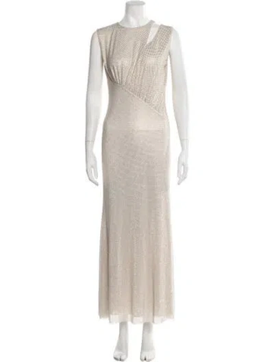 Pre-owned Self-portrait Champagne Rhinestone Cut Out Midi Dress Long Dress W/ Tags In Neutrals