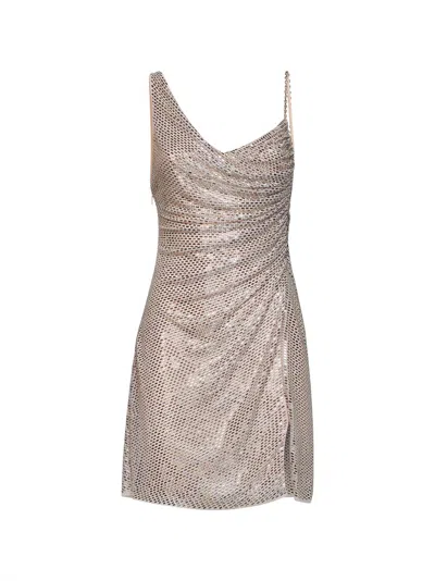 Self-portrait Champagne Rhinestone-embellished Tulle Draped Mini Dress In White