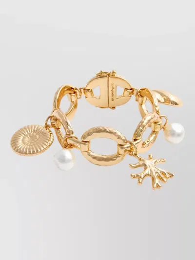 Self-portrait Charm Bracelet Faux Pearls Gold Tone Brass In Transparent