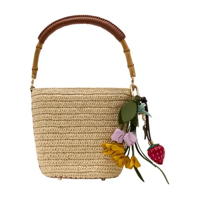 Self-portrait Charm Bucket Bag -  - Raffia - Brown