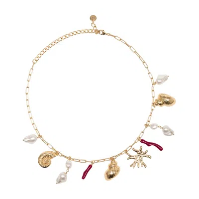 Self-portrait Charm Pearl Necklace In Gold