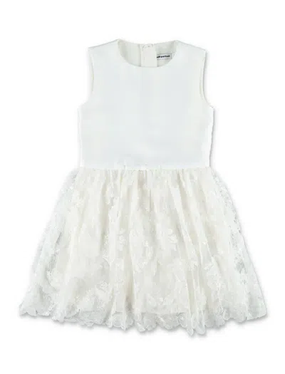 Self-portrait Charming Mini Dress With Embellished Tulle Skirt For Girls In White