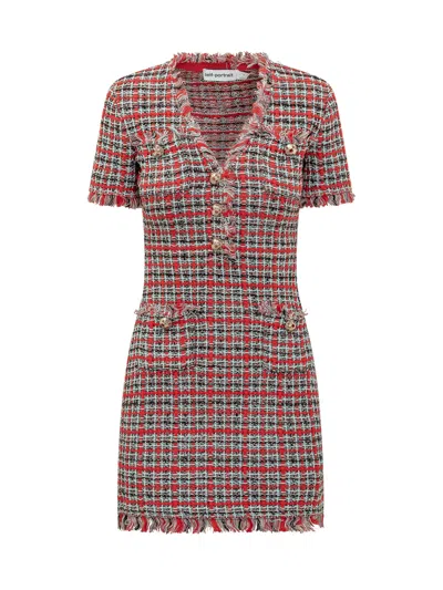 Self-portrait Check Frayed Dress In Red