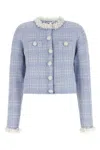 Self-portrait Check Knit Jacket In Blue
