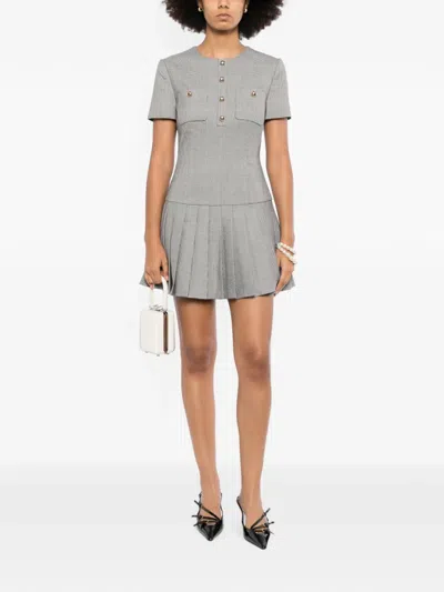 Self-portrait Check Pleated Dress In Gray