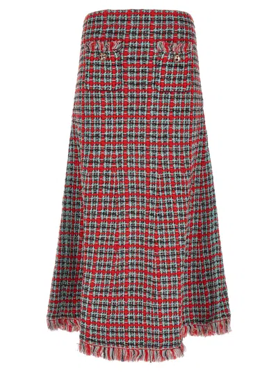 Self-portrait Check Tweed Skirt In Multi
