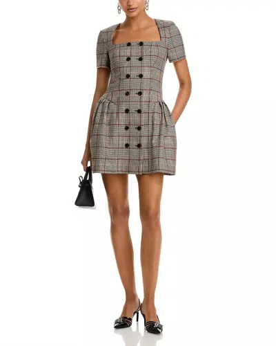 Self-portrait Check Wool Mini Dress In Brown In Gray