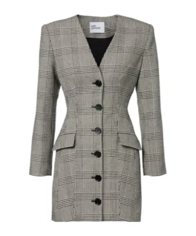 Self-portrait Checked Wool-blend Minidress In Brown