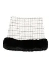Self-portrait Check Boucle Fur Hem Mini Skirt In White