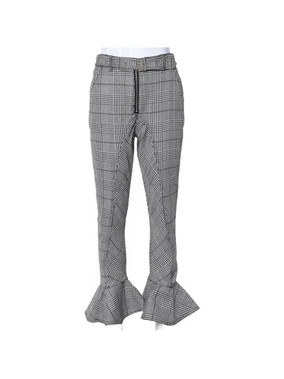 Self-portrait Checkered Ruffled-hem Trousers In Green