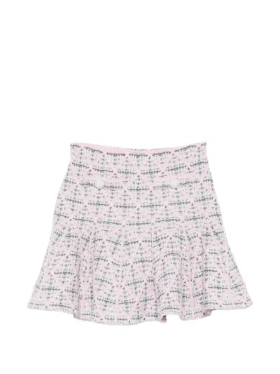 Self-portrait Check-knit Flared Mini Skirt In Pink