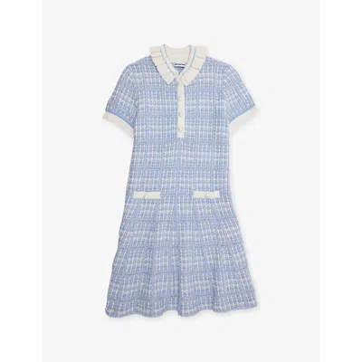 Self-portrait Kids' Check-pattern Knitted Cotton And Wool-blend Dress 3-12 In Blue