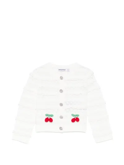 Self-portrait Kids' Cherry Embellished Cardigan In White