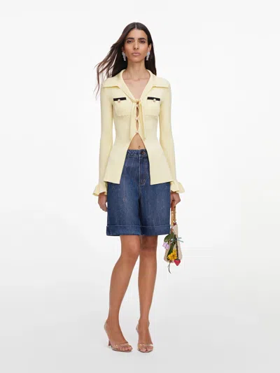Self-portrait Chic Button-down Shirt With Contrast Trims - Size S In Yellow