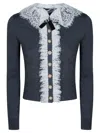 Self-portrait Self Portrait Knitted Wool Cardigan With Lace Collar In Grey In Blue