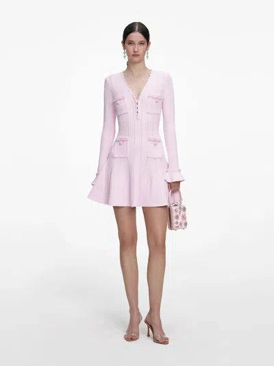 Self-portrait Neutrals Textured Knit Flared Sleeves Mini Dress In Pink