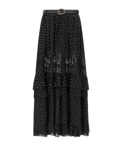 Self-portrait Chiffon Lace Maxi Skirt In Black
