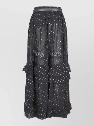Self-portrait Chiffon Lace Maxi Skirt Metallic Fil Coupe In Gray