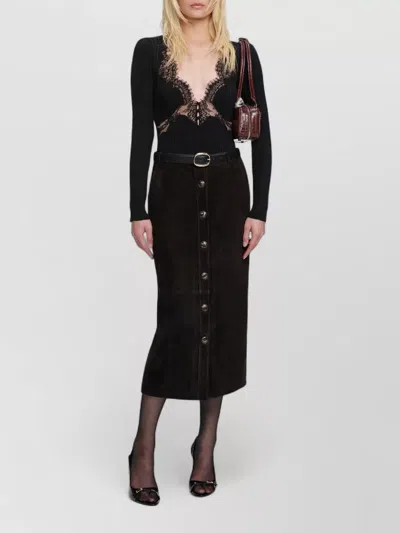 Self-portrait Chiffon Midi Skirt High Waist Design In Black
