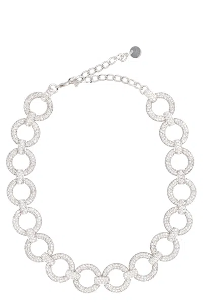 Self-portrait Choker Crystal Link Necklace - 34 Cm Length In Silver