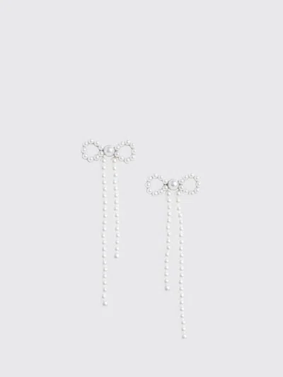 Self-portrait Chromed Brass Earrings With Rhinestones And Synthetic Pearls In Neutral