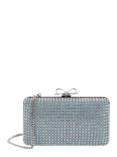 Self-portrait Clutch Bag Blue Crystal Chainmail With Blue Crystal Details