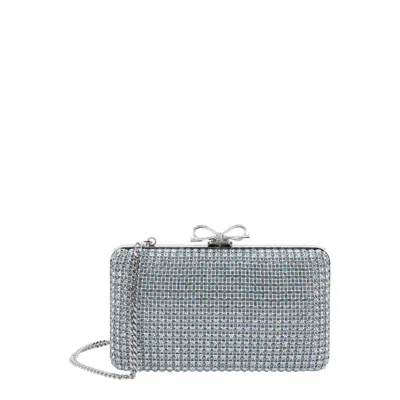 Self-portrait Clutch Bag Blue Crystal Chainmail With Details Blu Clutches And Pochettes In Metallic
