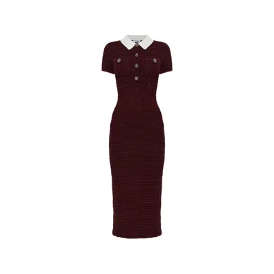 Self-portrait Crystal And Sequin-embellished Waffle-knit Midi-dress In Burgundy